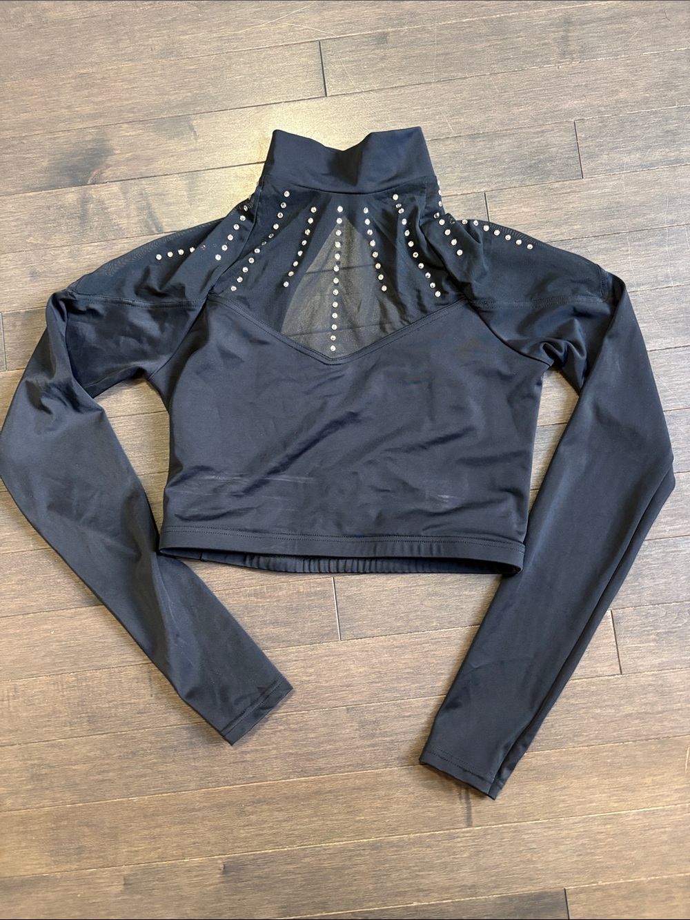 Women’s Medium Ivy Sky Black Dance Crop Top Swarovski Crystal
